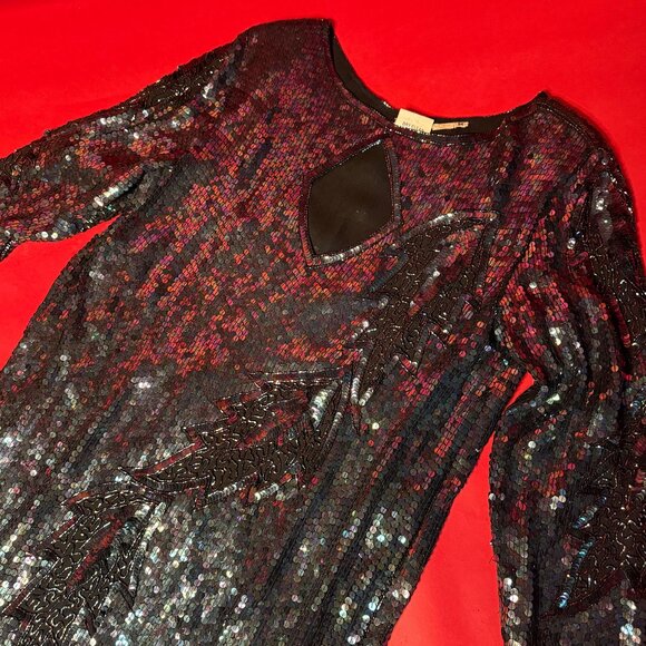 Vintage Iridescent Sequin Silk Dress – 1980s/90s Maharani – Gothic Mermaid Glam - Picture 9 of 12